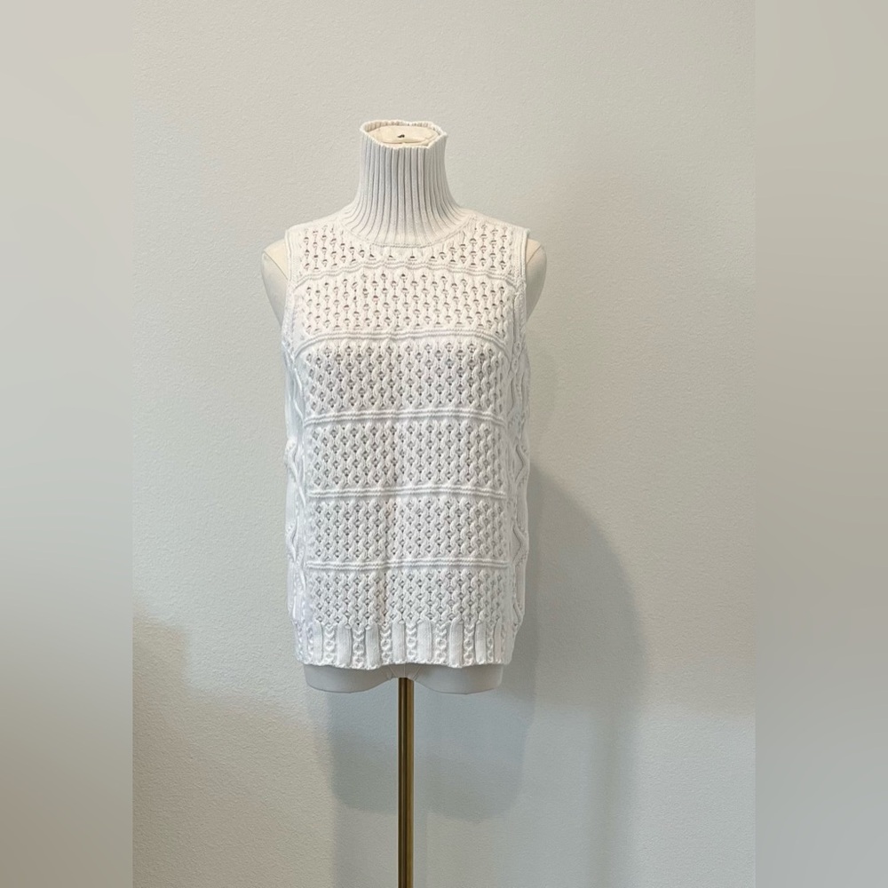 RTA Size:S Women Sleeveless Turtleneck Knit Top White 100% Cotton